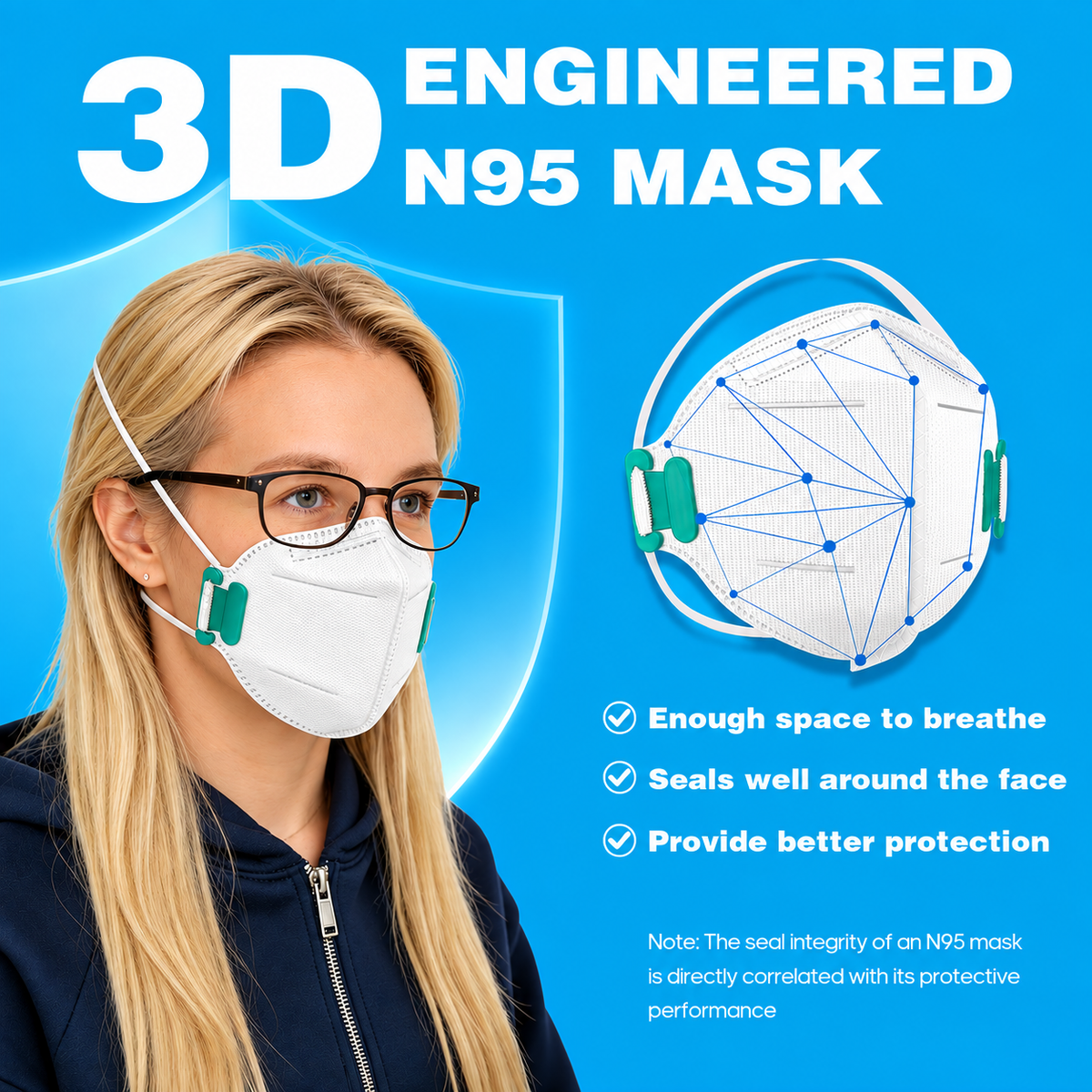 KN95 Face Masks -Headband Style- White Disposable Respirators, Individually Wrapped, Adjustable Nose Clip (20)