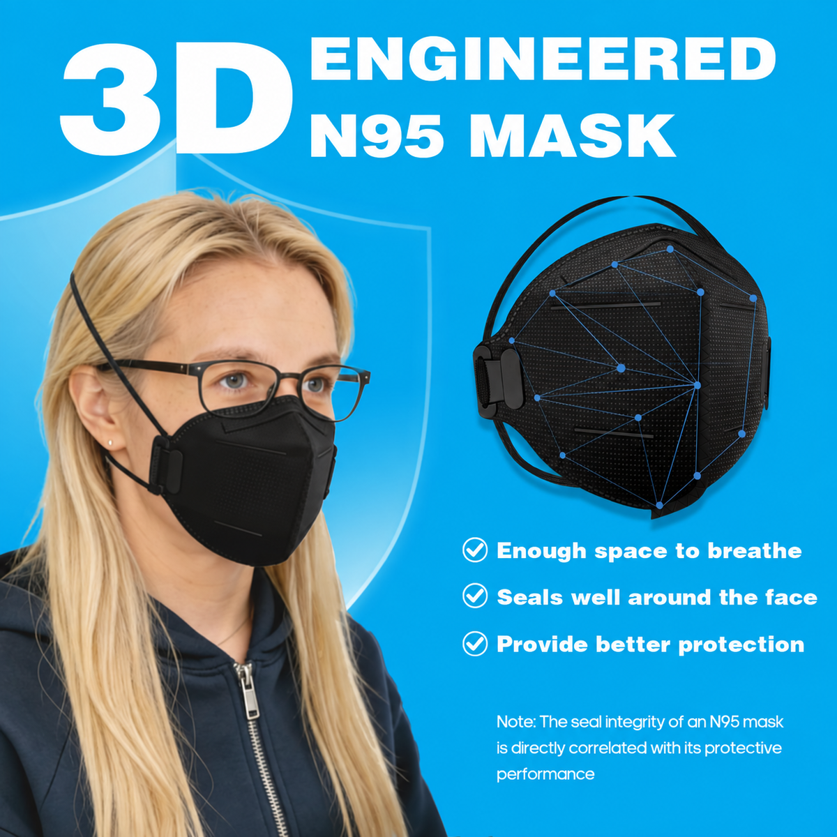 KN95 Face Masks -Headband Style- Black Disposable Respirators, Individually Wrapped, Adjustable Nose Clip (20)