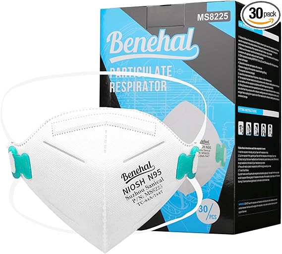 Benehal Black Pack of 30 NIOSH approved N95 Foldable Particulate Respirator Mask