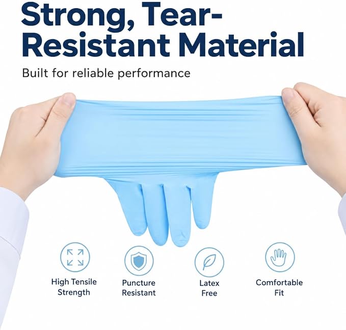 Kingfa Nitrile Medical Exam Gloves - 510(k), Powder Free, Disposable, 4.5 mil Thickness, Blue