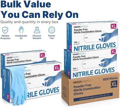 Kingfa Nitrile Medical Exam Gloves - 510(k), Powder Free, Disposable, 4.5 mil Thickness, Blue