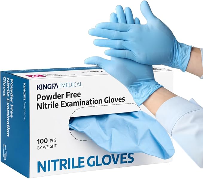 Kingfa Nitrile Medical Exam Gloves - 510(k), Powder Free, Disposable, 4.5 mil Thickness, Blue