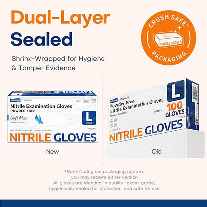 Medical Soft Max Nitrile Exam Gloves Powder-Free Disposable 100 Ct | Soft Stretch Fit | Powder-Free | Latex-Free | Examination | Cooking | Cleaning· Food Prep | 100 Count | Blue
