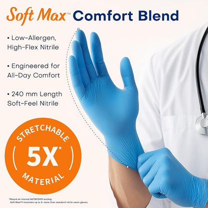 Medical Soft Max Nitrile Exam Gloves Powder-Free Disposable 100 Ct | Soft Stretch Fit | Powder-Free | Latex-Free | Examination | Cooking | Cleaning· Food Prep | 100 Count | Blue