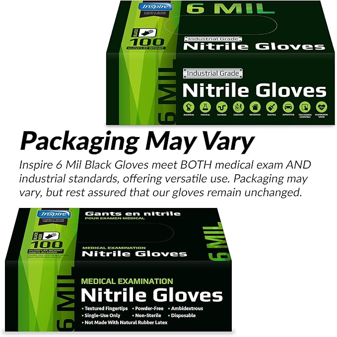 Black Nitrile Gloves HEAVY DUTY 6 Mil Nitrile Chemical Resistant Medical Cooking Cleaning Disposable Black Gloves