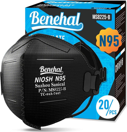 Benehal Black N95 Mask Pack of 20 - NIOSH Approved Respirators