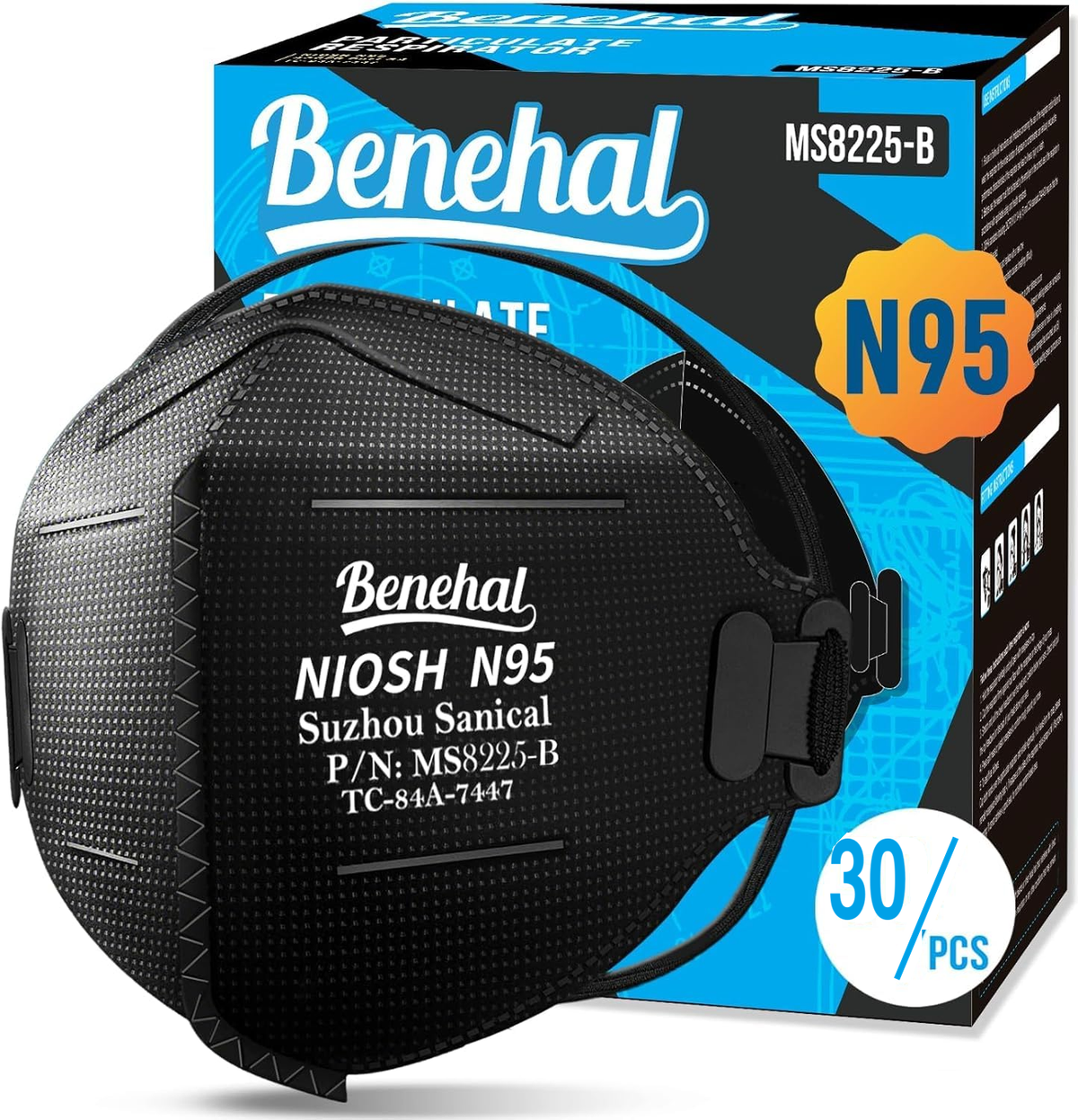 Benehal Black N95 1 Carton (720) NIOSH approved Foldable Particulate Respirator Mask