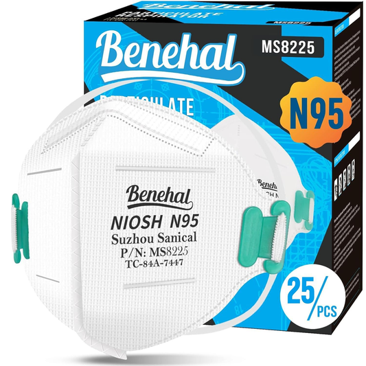 Benehal White 25 Pack N95 Masks, NIOSH Approved & CDC Verified Foldable N95 Respirator