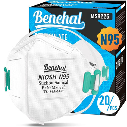 Benehal White N95 Masks 1 Carton (640 pcs) NIOSH approved Foldable Particulate Respirator Mask
