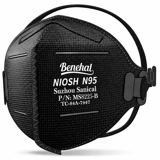 N95 Face Masks Black, NIOSH Approved, Foldable Disposable Respirators, Individually Wrapped with Dual Head Straps and Adjustable Nose Clip (20)