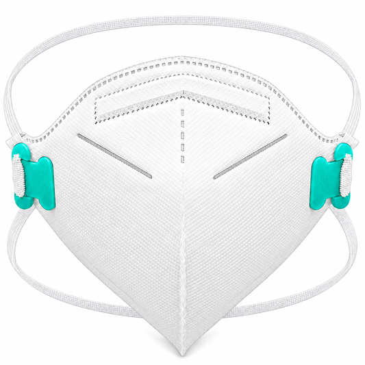 KN95 Face Masks -Headband Style- White Disposable Respirators, Individually Wrapped, Adjustable Nose Clip (100)