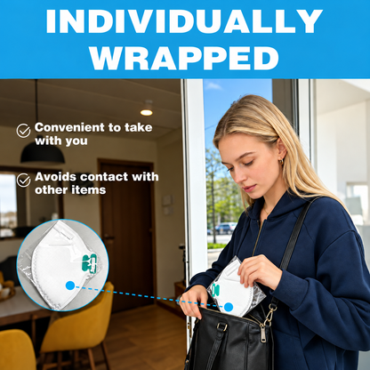 KN95 Face Masks -Headband Style- White Disposable Respirators, Individually Wrapped, Adjustable Nose Clip (20)