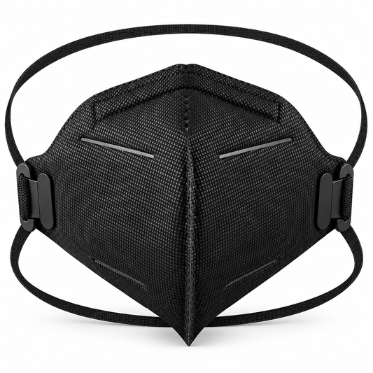 KN95 Face Masks -Headband Style- Black Disposable Respirators, Individually Wrapped, Adjustable Nose Clip (100)