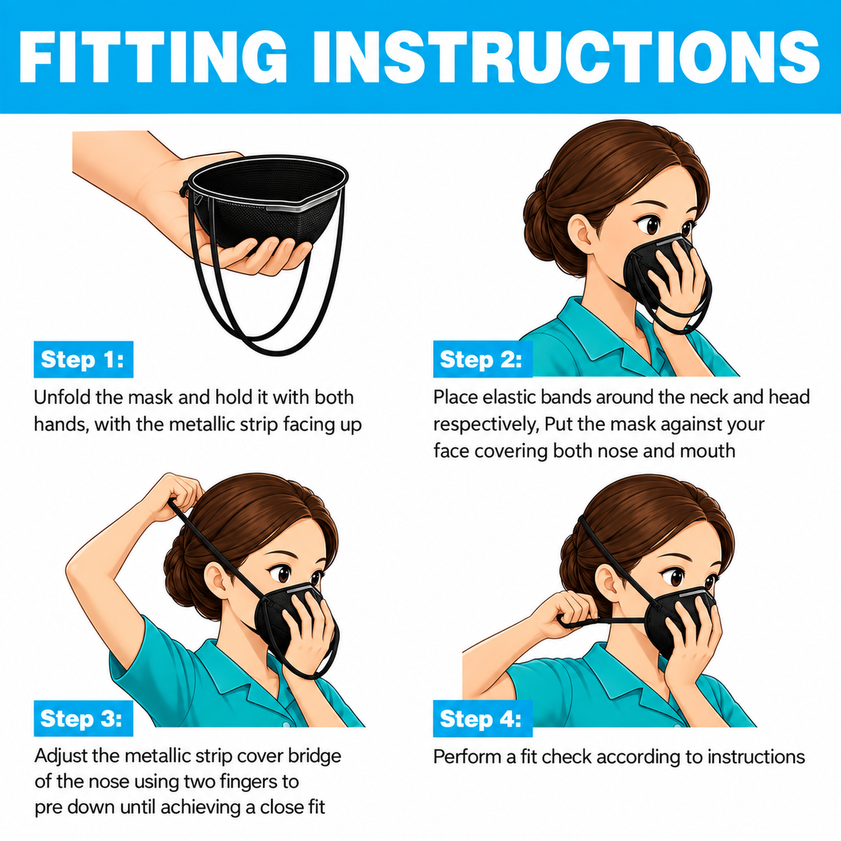 KN95 Face Masks -Headband Style- Black Disposable Respirators, Individually Wrapped, Adjustable Nose Clip (20)