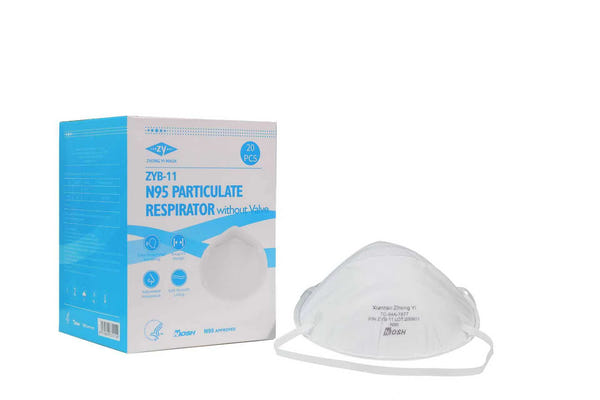 ZYB-II N95 Mask, Pack of 20 - NIOSH Approved Pre-Formed Cone Particulate Respirator | Zhong Yi